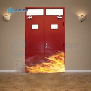 Cửa thoát hiểm ngăn cháy 2 cánh có ô kính